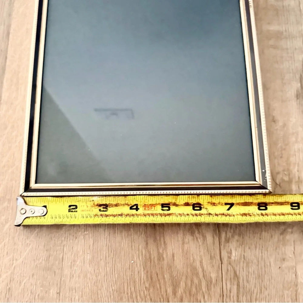 Vtg MCM Gold Black Tone Metal Photo Picture Frame Velet Back Table Stand Or Wall